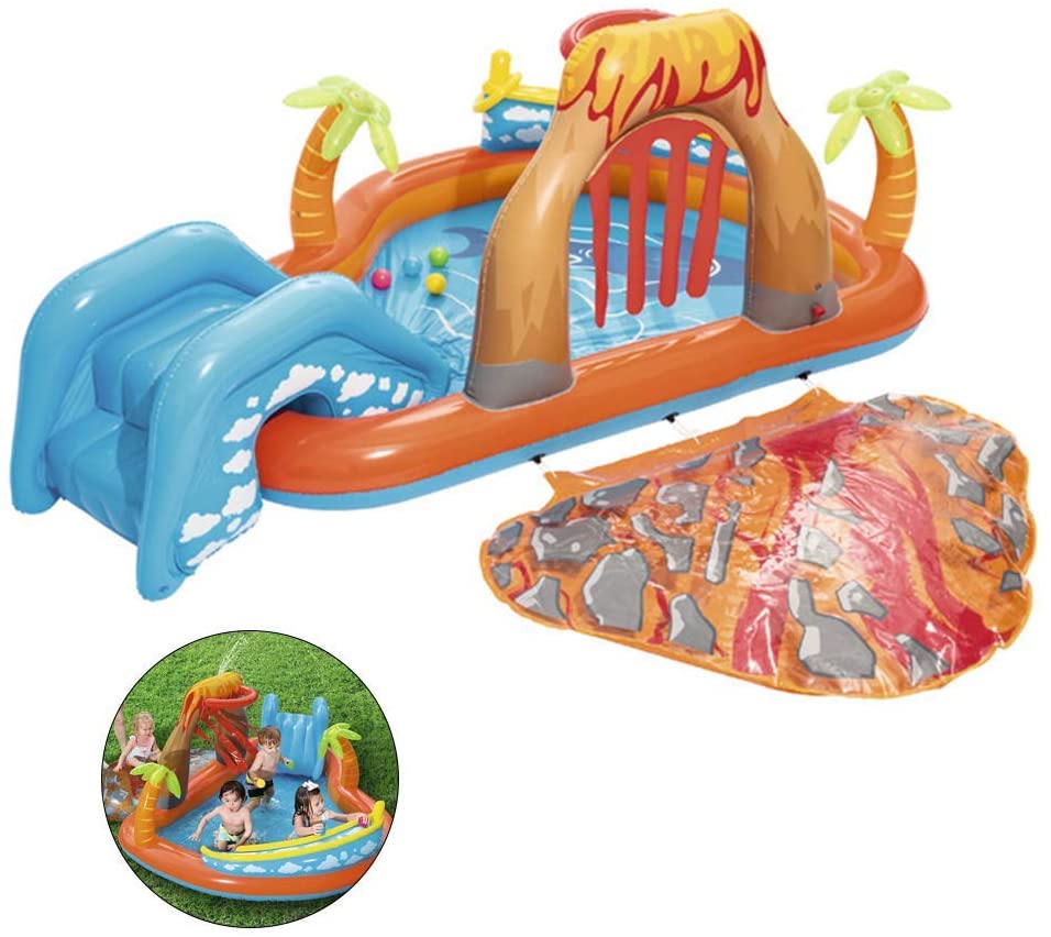 GRAND VOLCAN Centre de jeu gonflable avec toboggan à l’eau, piscine gonflable