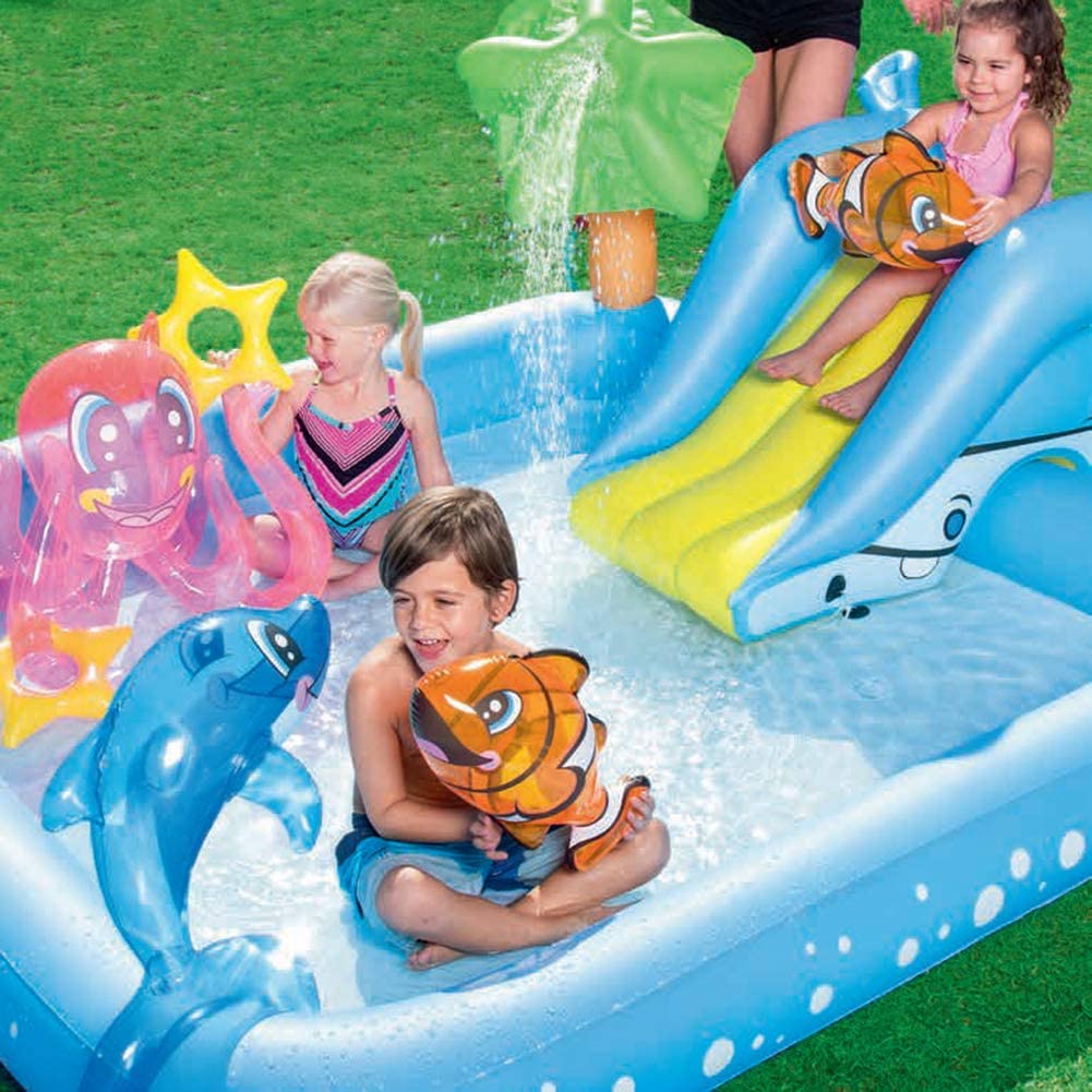 AQUARIUM Centre de jeu gonflable avec toboggan à l'eau, Piscine gonflable Aquarium