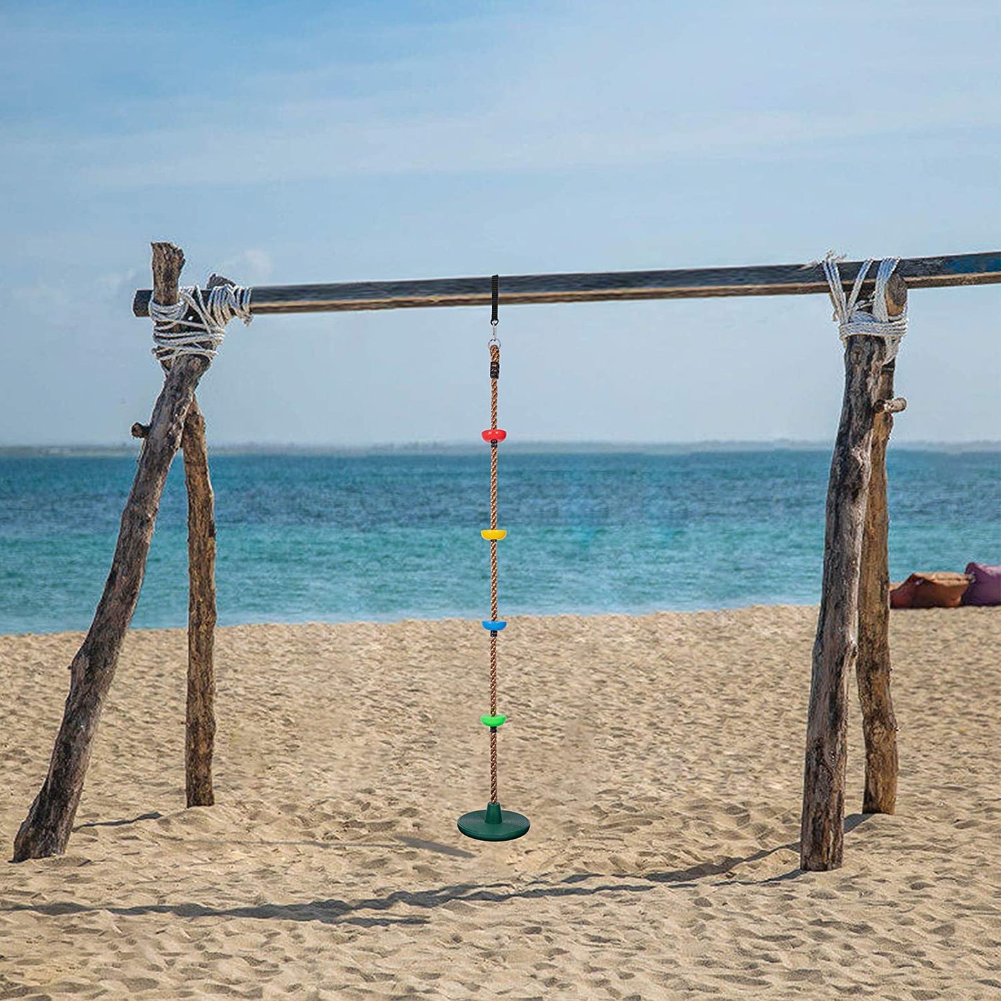 Balançoire à corde pour enfant avec plateformes et disque de balançoire d'extérieur avec sangle de suspension et mousqueton de verrouillage 2 m