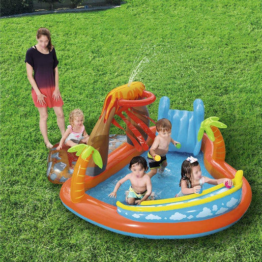 GRAND VOLCAN Centre de jeu gonflable avec toboggan à l’eau, piscine gonflable