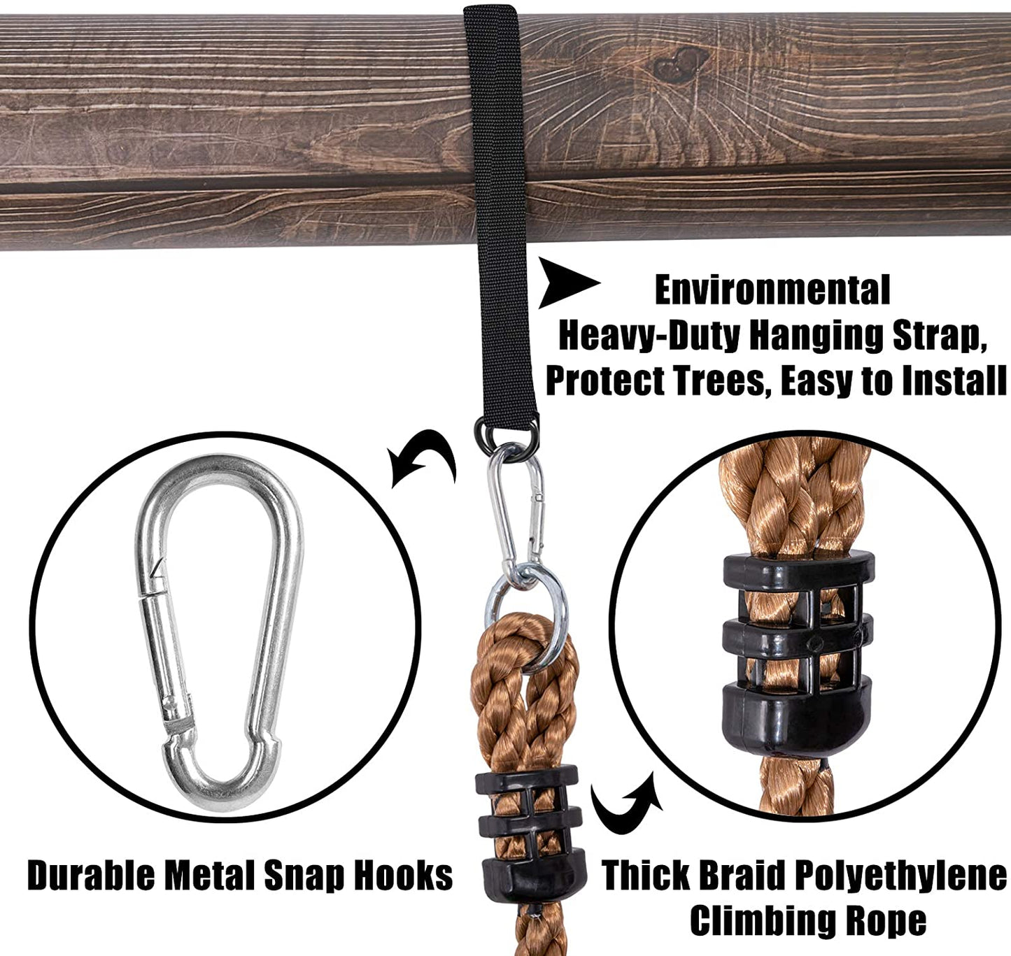 Balançoire à corde pour enfant avec plateformes et disque de balançoire d'extérieur avec sangle de suspension et mousqueton de verrouillage 2 m