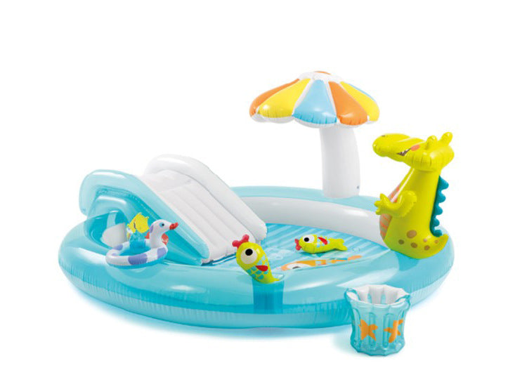 SLIDE CROCODILE PARK Inflatable play center with water slide, inflatable pool