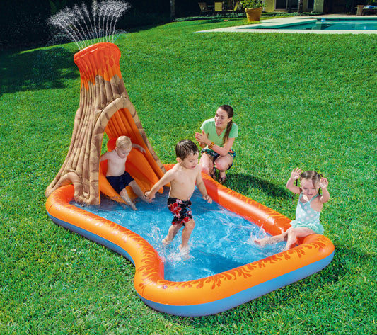 VOLCANIQUE Centre de jeu gonflable avec toboggan à l’eau, piscine gonflable