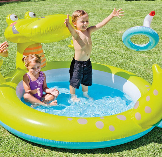 CROCODILE Centre de jeu gonflable avec toboggan à l’eau, piscine gonflable