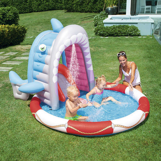 GROS REQUIN Centre de jeu gonflable avec toboggan à l’eau, piscine gonflable