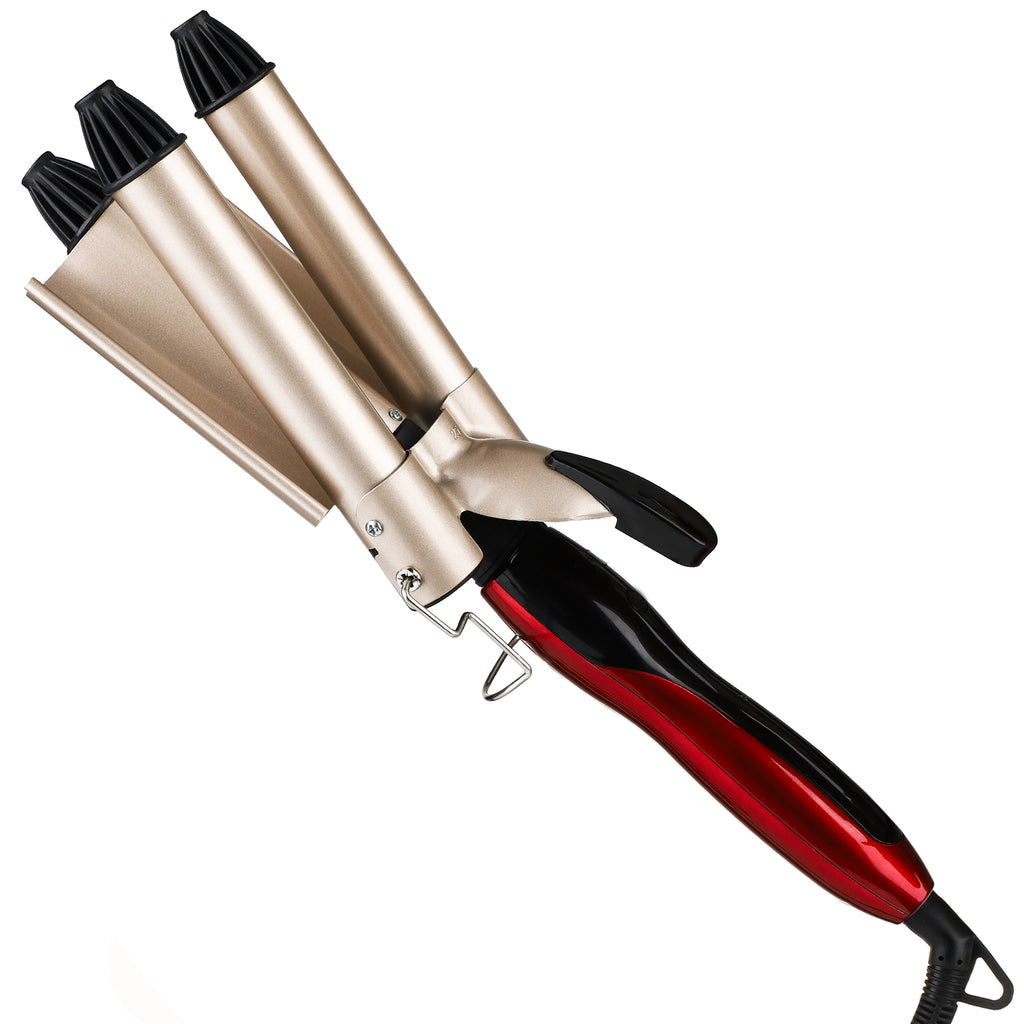 #003 Fer à friser professionnel à 3 barils de 2,5 cm avec température réglable pour chauffer rapidement les outils chauds, double tension (OR)