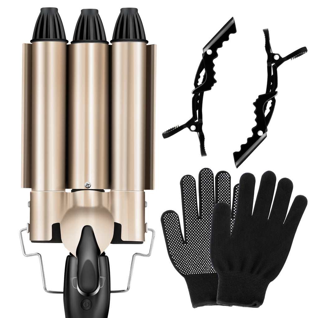 #003 Fer à friser professionnel à 3 barils de 2,5 cm avec température réglable pour chauffer rapidement les outils chauds, double tension (OR)