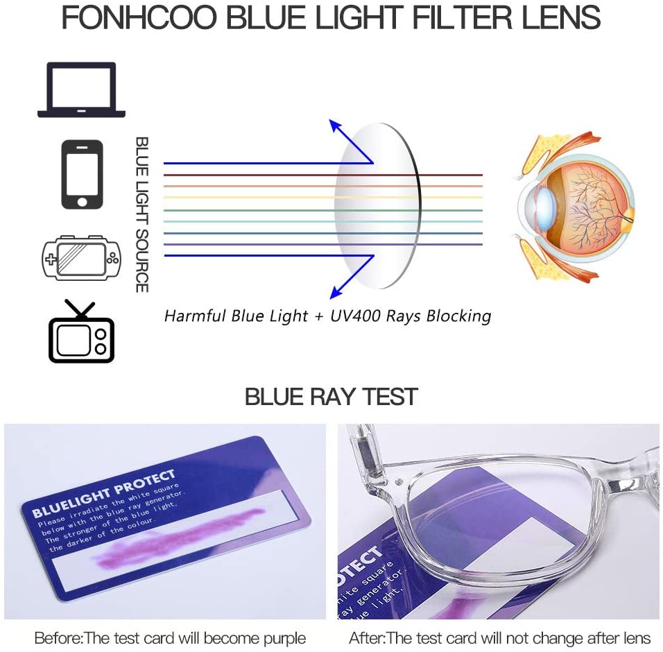 FONHCOO Lunettes anti-lumière bleue pour homme et femme - Lunettes de jeu classiques anti-fatigue oculaire avec filtre UV  - Adulte