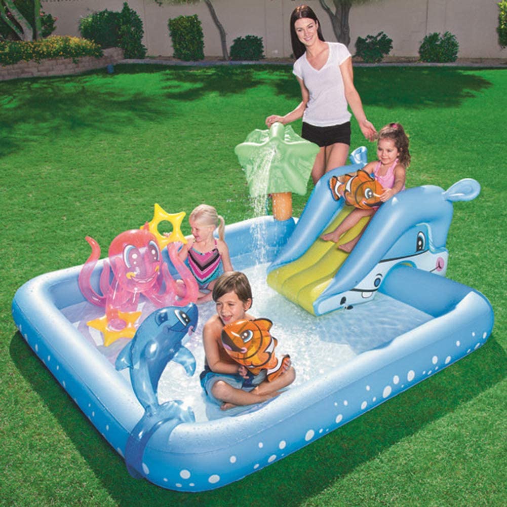 $69! AQUARIUM Inflatable Play Center with Water Slide, Inflatable Aquarium Pool 