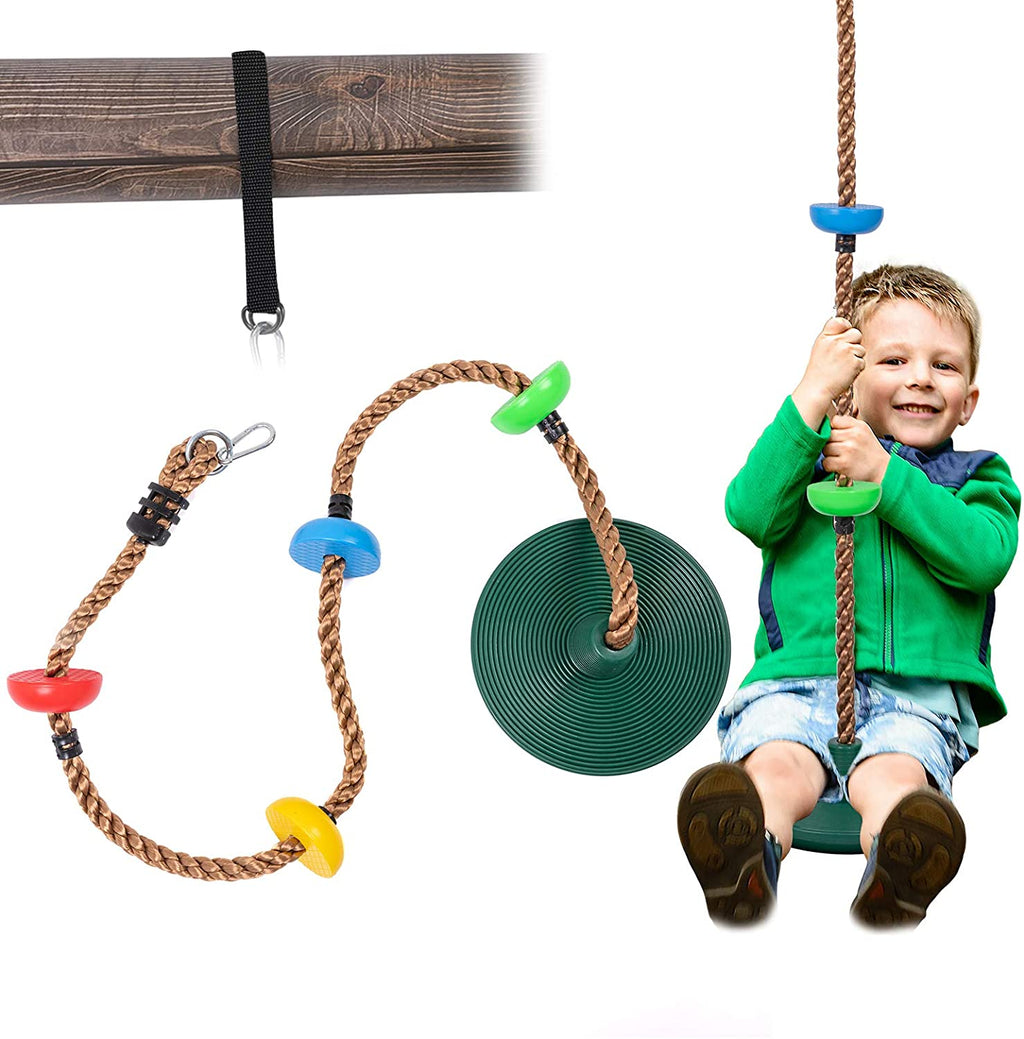 Children's Rope Swing with Platforms and Outdoor Swing Disc with Hanging Strap and Locking Carabiner 2m 
