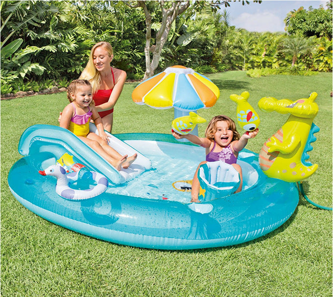 SLIDE CROCODILE PARK Inflatable play center with water slide, inflatable pool