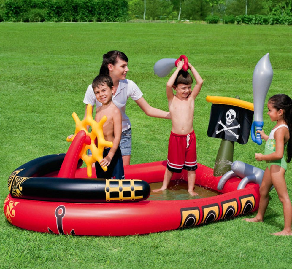 NAVIRE PIRATE Centre de jeu gonflable avec toboggan à l’eau, piscine gonflable