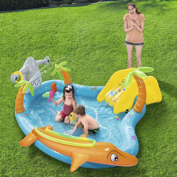 OCEAN Centre de jeu gonflable avec toboggan à l’eau, piscine gonflable
