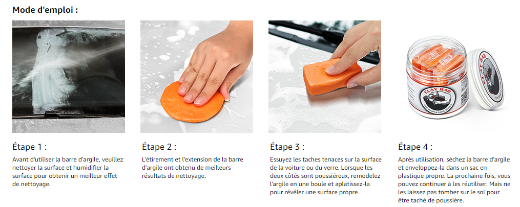 Lot de 6 barres d'argile pour voiture - 600 g - Qualité supérieure - Avec capacité d'adsorption - Pour le nettoyage des voitures, camping-cars, bateaux et bus